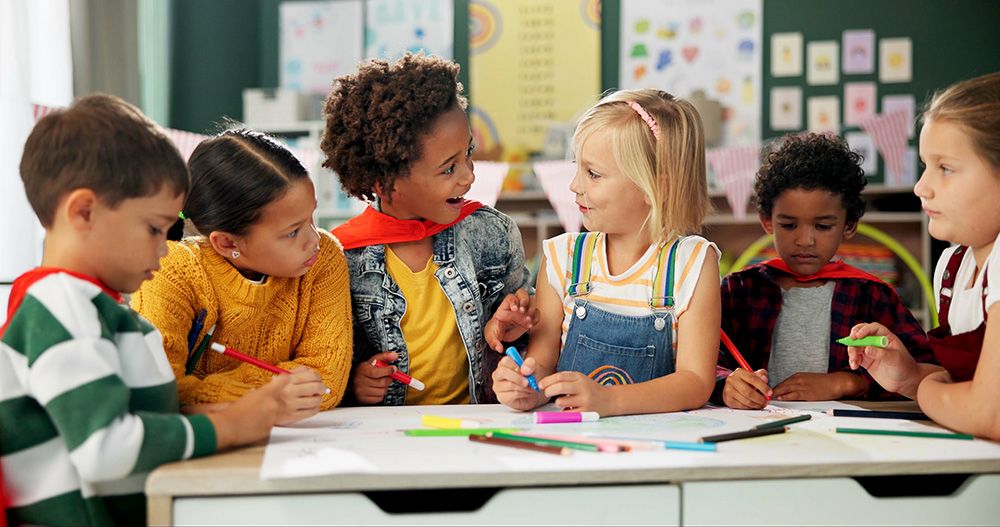 Happy kids drawing